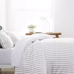 Kirklands Home Duvets|Light Gray Stripes 3-pc. Twin Duvet Cover Set