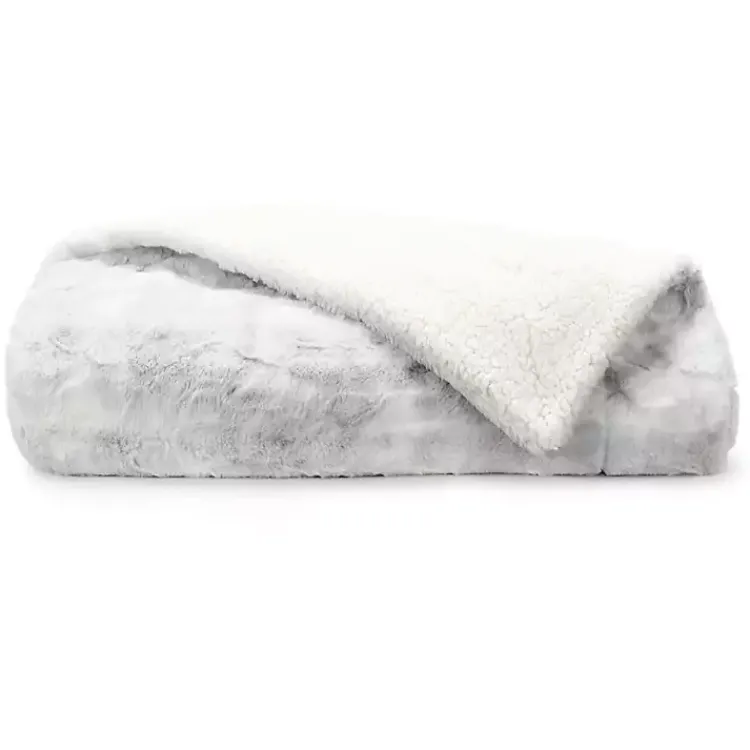 New Light Gray Tie Dye Faux Fur Throw Blankets & Throws