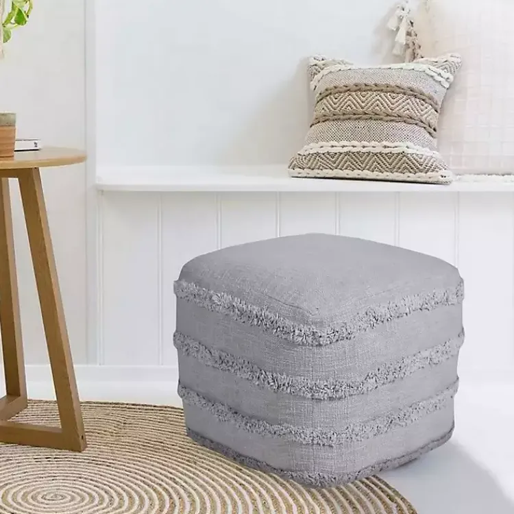 New Light Tufted Stripe Cotton Square Pouf Poufs & Floor Cushions