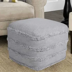 New Light Tufted Stripe Cotton Square Pouf Poufs & Floor Cushions