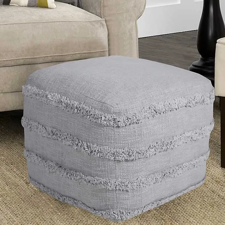 New Light Tufted Stripe Cotton Square Pouf Poufs & Floor Cushions