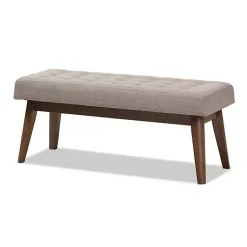 Kirklands Home Benches & Ottomans|Light Tufted Walnut Wood Bench Gray