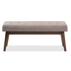 Kirklands Home Benches & Ottomans|Light Tufted Walnut Wood Bench Gray