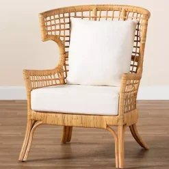 Kirklands Home Accent Chairs|Light Honey Rattan Curved Accent Chair Ivory