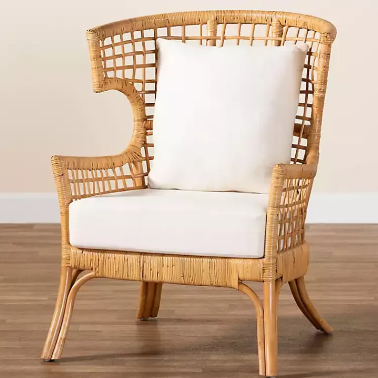 Kirklands Home Accent Chairs|Light Honey Rattan Curved Accent Chair Ivory