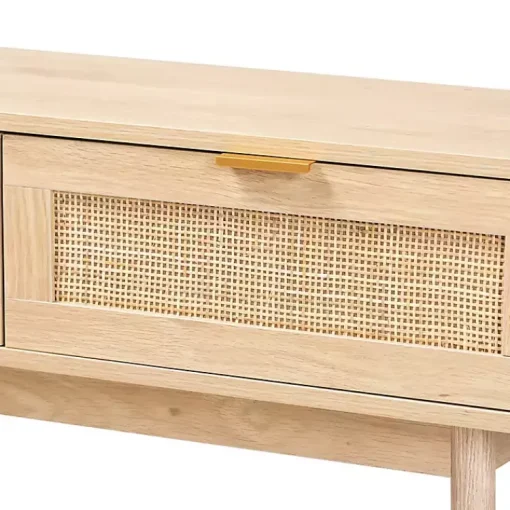 Kirklands Home Console Tables|Light Oak Rat and Wood Console Table Tan