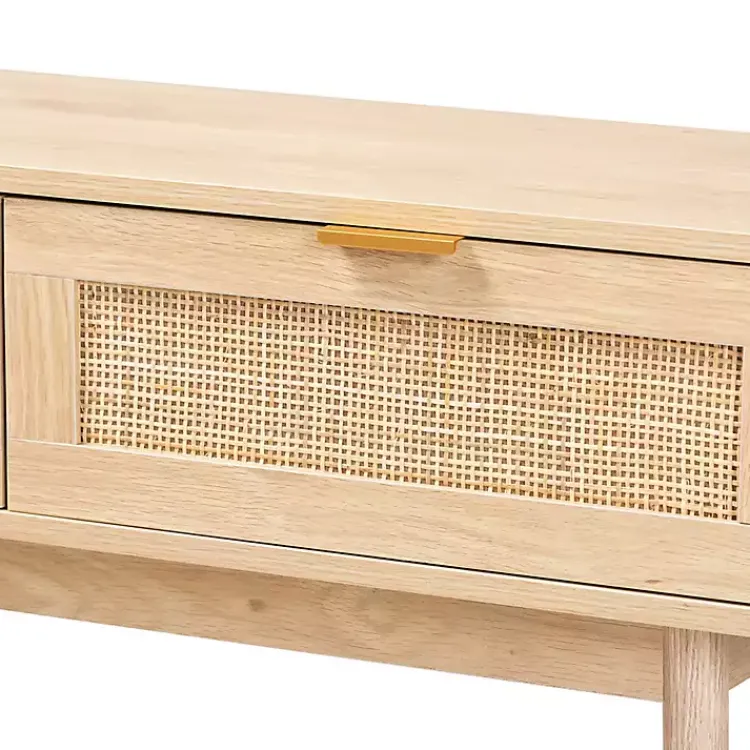 Kirklands Home Console Tables|Light Oak Rat and Wood Console Table Tan