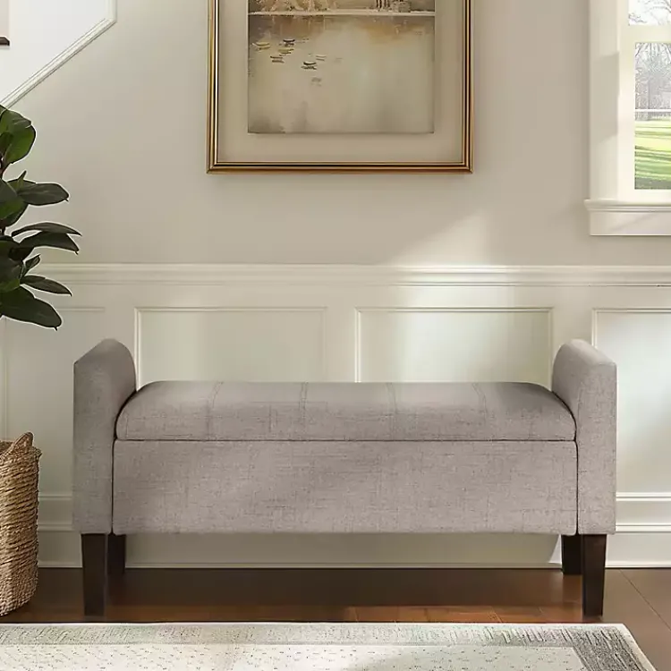 Kirklands Home Benches & Ottomans|Light Taupe Upholstered Blaire Storage Bench Tan
