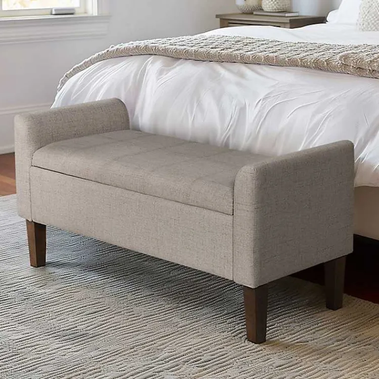 Kirklands Home Benches & Ottomans|Light Taupe Upholstered Blaire Storage Bench Tan