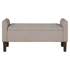 Kirklands Home Benches & Ottomans|Light Taupe Upholstered Blaire Storage Bench Tan