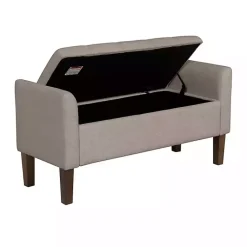 Kirklands Home Benches & Ottomans|Light Taupe Upholstered Blaire Storage Bench Tan