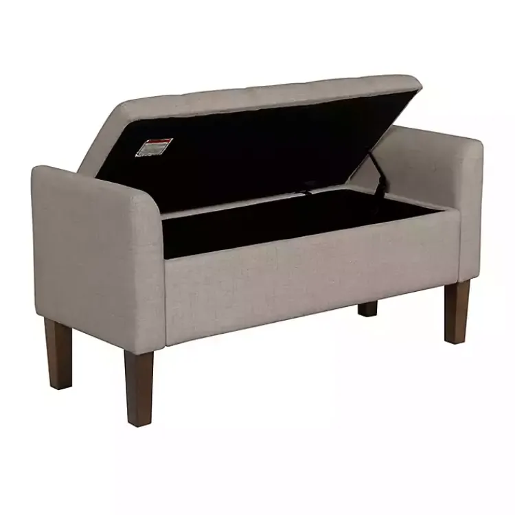 Kirklands Home Benches & Ottomans|Light Taupe Upholstered Blaire Storage Bench Tan