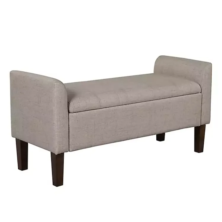 Kirklands Home Benches & Ottomans|Light Taupe Upholstered Blaire Storage Bench Tan