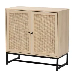 Kirklands Home Cabinets & Sideboards|Light Wood and Rat 2-Door Cabinet Tan