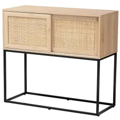 Kirklands Home Cabinets & Sideboards|Light Wood and Rat Sliding Door Cabinet Tan