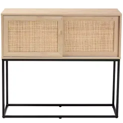 Kirklands Home Cabinets & Sideboards|Light Wood and Rat Sliding Door Cabinet Tan