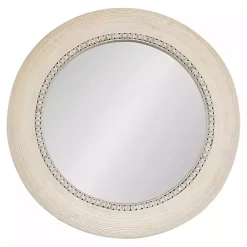 Kirklands Home Decorative Mirrors|Light Wood Beaded Joan Round Wall Mirror