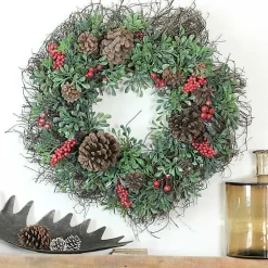 Clearance Lightly Frosted Cedar and Red Berry Wreath Wreaths