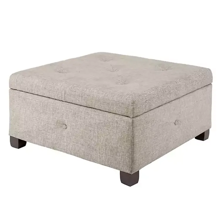 Kirklands Home Benches & Ottomans|Lila Tufted Sand Storage Ottoman Tan