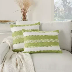Kirklands Home Outdoor Cushions & Pillows|Lime Woven Stripe Reversible Outdoor Square Pillow