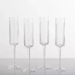 Kirklands Home Glassware & Drinkware|Linear Ribbed Champagne Flutes, Set of 4 Clear