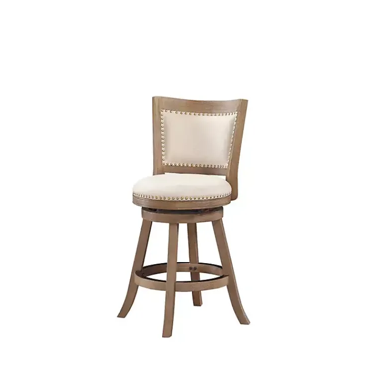 Kirklands Home Bar Stools & Counter Height Stools|Linen and Driftwood Nailhead Swivel Counter Stool Ivory