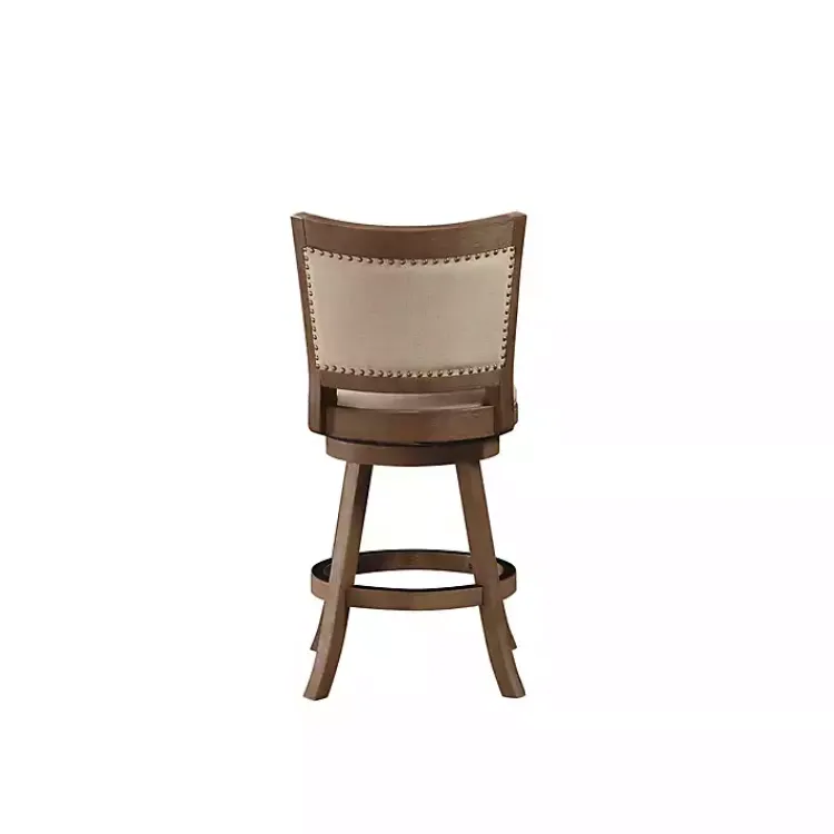 Kirklands Home Bar Stools & Counter Height Stools|Linen and Driftwood Nailhead Swivel Counter Stool Ivory