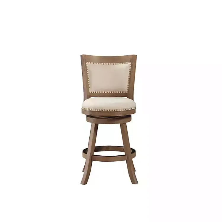 Kirklands Home Bar Stools & Counter Height Stools|Linen and Driftwood Nailhead Swivel Counter Stool Ivory