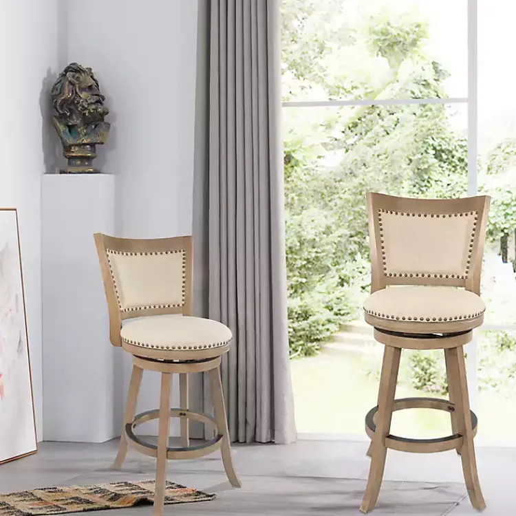Kirklands Home Bar Stools & Counter Height Stools|Linen and Driftwood Nailhead Swivel Counter Stool Ivory