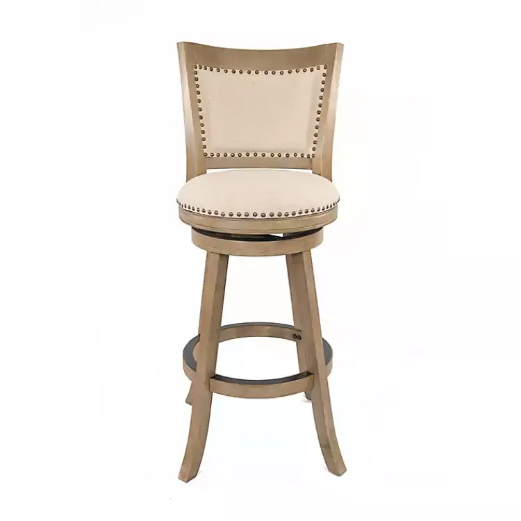 Kirklands Home Bar Stools & Counter Height Stools|Linen and Driftwood Nailhead Swivel Bar Stool Brown