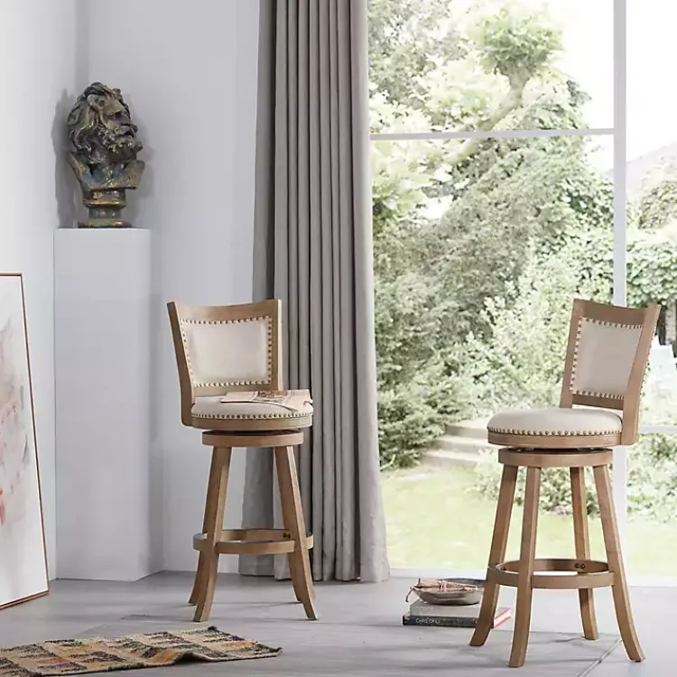 Kirklands Home Bar Stools & Counter Height Stools|Linen and Driftwood Nailhead Swivel Bar Stool Brown