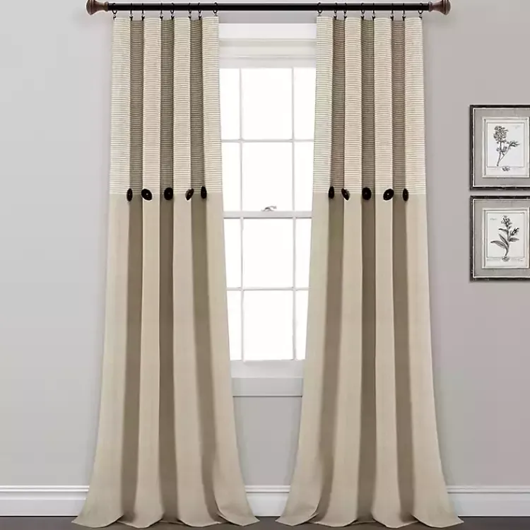 Kirklands Home Curtains & Drapes|Linen Button and Stripe Curtain Panel Set, 84 in.
