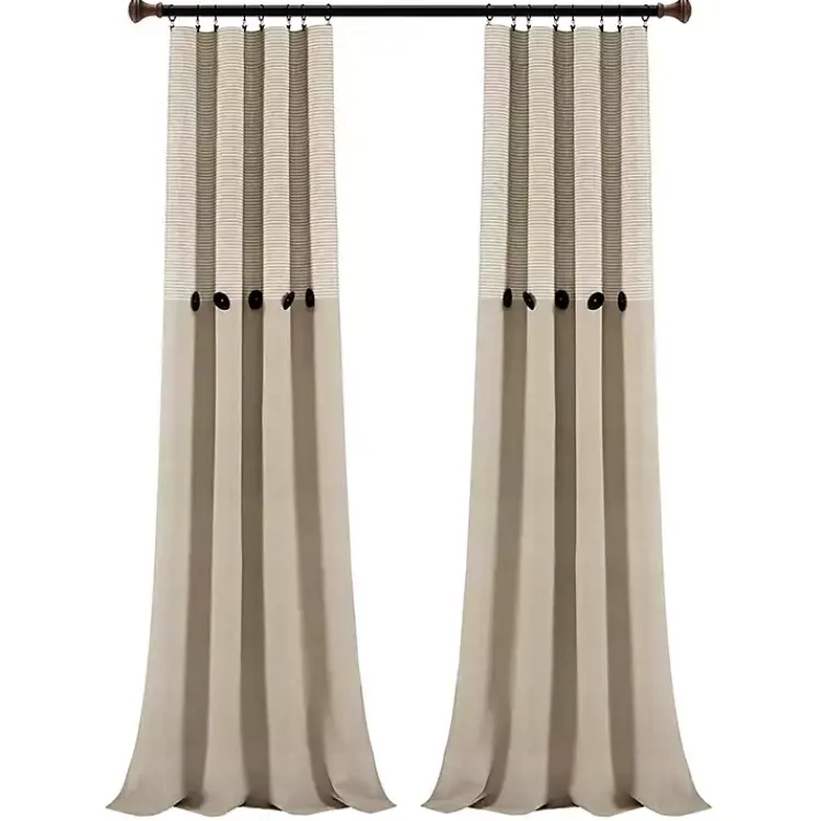 Kirklands Home Curtains & Drapes|Linen Button and Stripe Curtain Panel Set, 84 in.