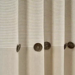 Kirklands Home Curtains & Drapes|Linen Button and Stripe Curtain Panel Set, 95 in.