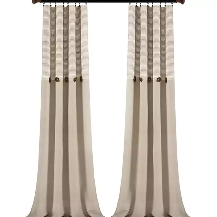 Kirklands Home Curtains & Drapes|Linen Button and Stripe Curtain Panel Set, 95 in.