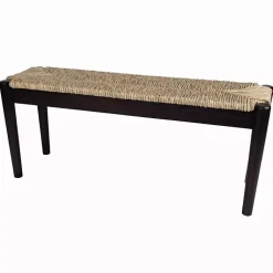 Kirklands Home Benches & Ottomans|Lola Seagrass and Wood Bench Black