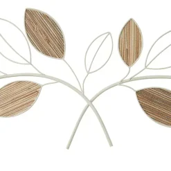 Kirklands Home Wall Plaques|Long White Metal and Reed Leaf Wall Plaque