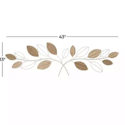 Kirklands Home Wall Plaques|Long White Metal and Reed Leaf Wall Plaque