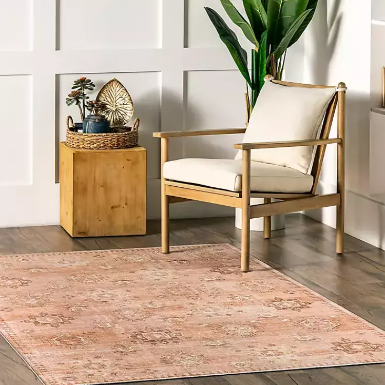 Kirklands Home Area Rugs|Lottie Peach Vintage Washable Area Rug, 5x8 Orange