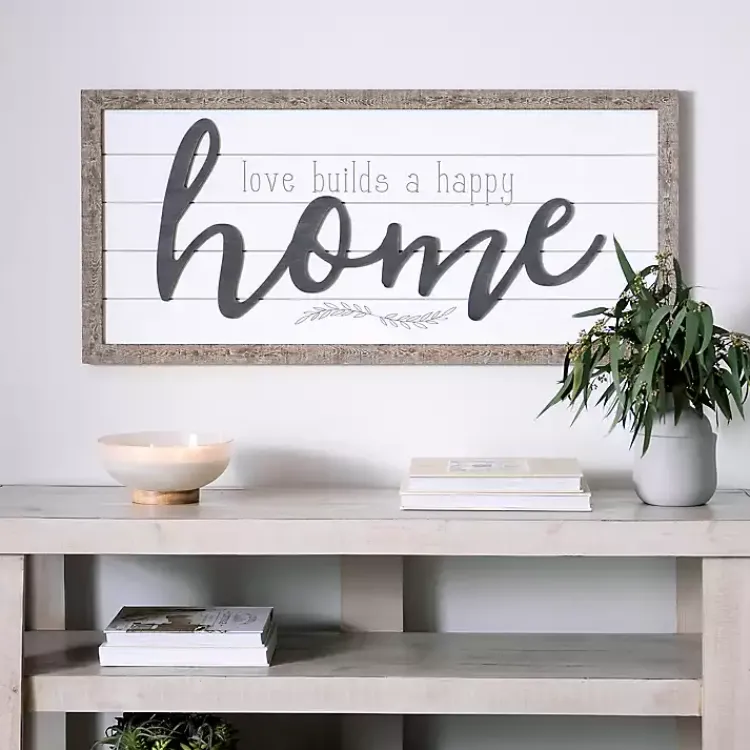 Kirklands Home Wall Quotes & Signs|Love Builds a Happy Home Printed Wall Art Gray