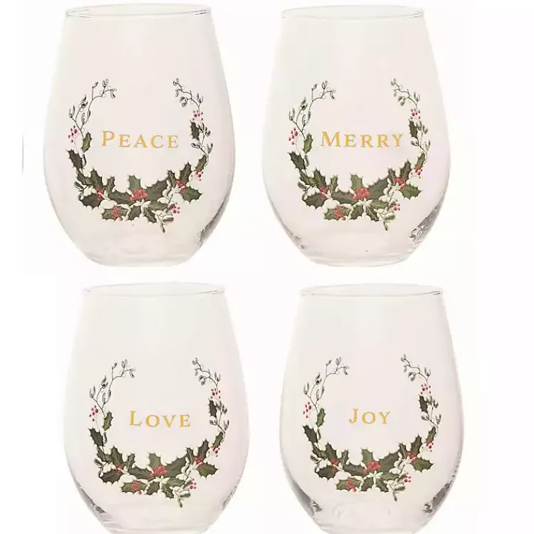 Discount Love, Joy, Peace, Merry Wine Glasses, Set of 4 Christmas Dining & Entertaining