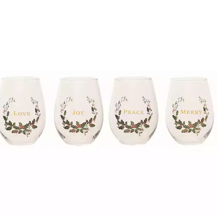 Discount Love, Joy, Peace, Merry Wine Glasses, Set of 4 Christmas Dining & Entertaining