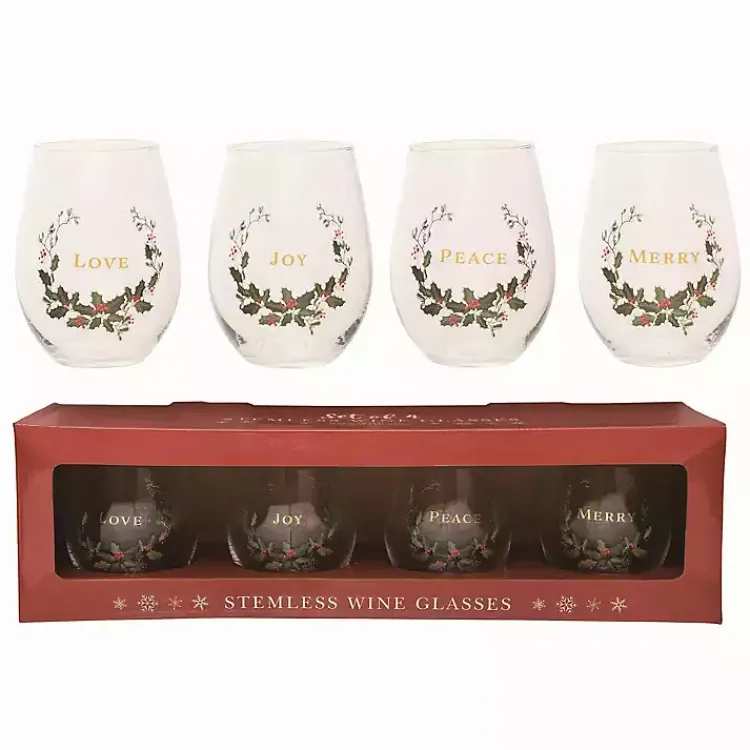 Discount Love, Joy, Peace, Merry Wine Glasses, Set of 4 Christmas Dining & Entertaining