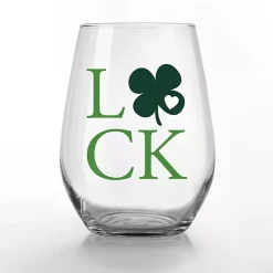 Sale Luck Shamrock Stemless Wine Glasses, Set of 2 St Patricks Day Decorations