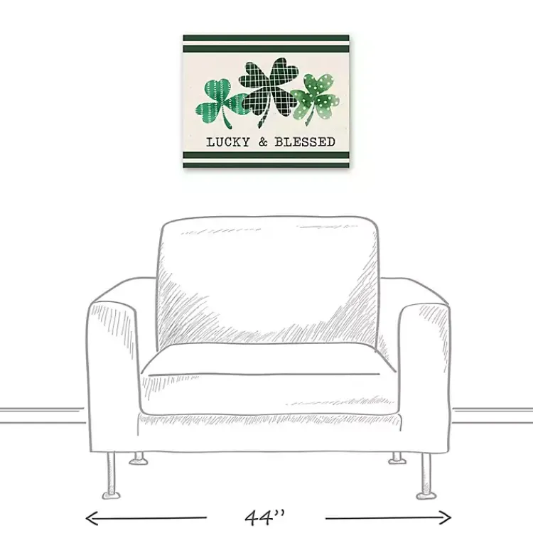 Discount Lucky & Blessed Clover Trio Canvas Art Print St Patricks Day Decorations