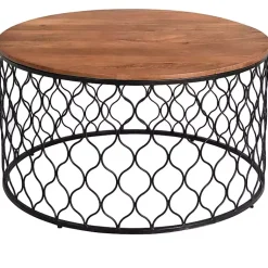 Kirklands Home Coffee Tables|Mango Wood and Black Iron Coffee Table Brown