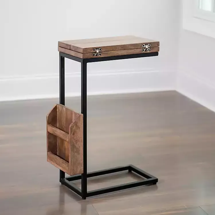 Kirklands Home Accent & End Tables|Mango Wood and Iron Extendable C-Table Brown