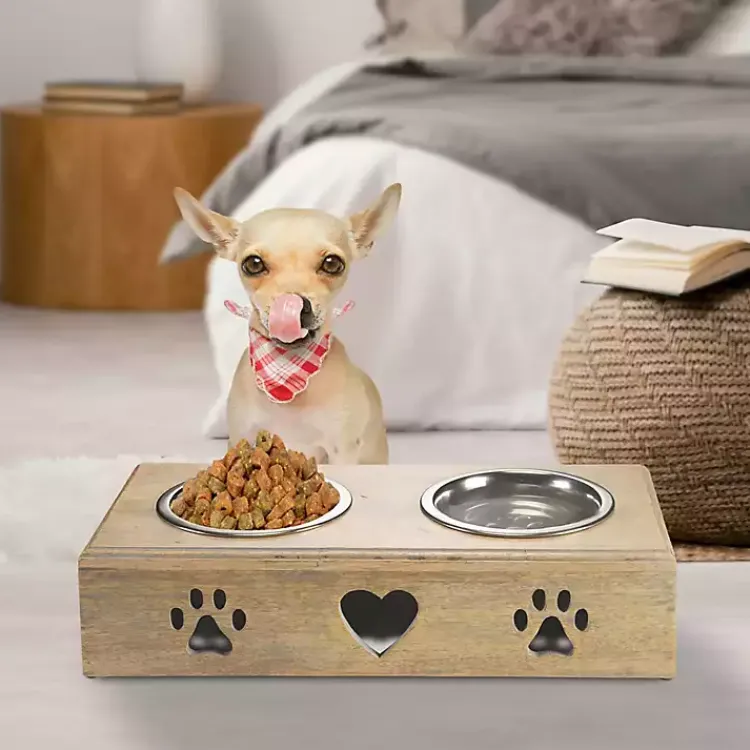 Kirklands Home Pet Dishes & Canisters|Mango Wood Heart Cutout Dog Bowl