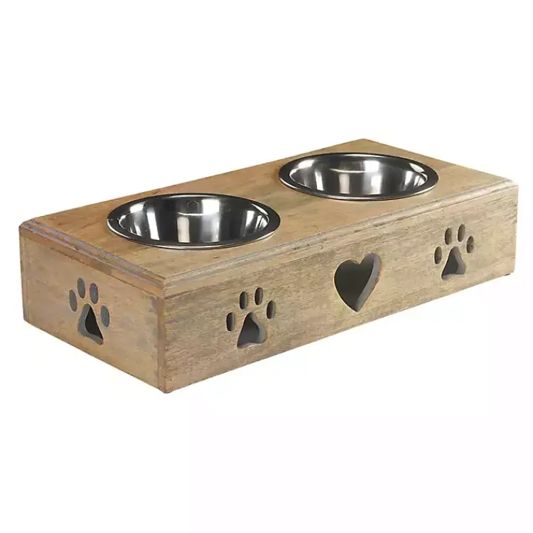 Kirklands Home Pet Dishes & Canisters|Mango Wood Heart Cutout Dog Bowl