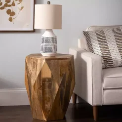 Kirklands Home Accent & End Tables|Mango Wood Hexagon Side Table Tan